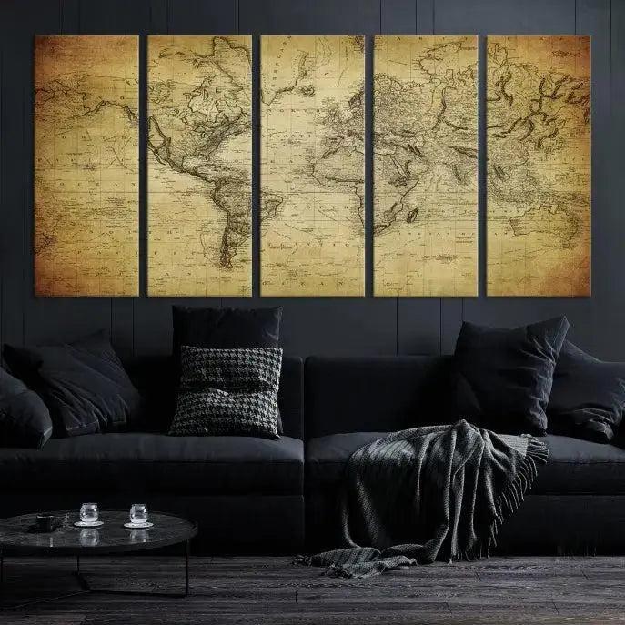 Edit-Images-Vintage World Map Wall Art Old Style Classic Map Canvas Print