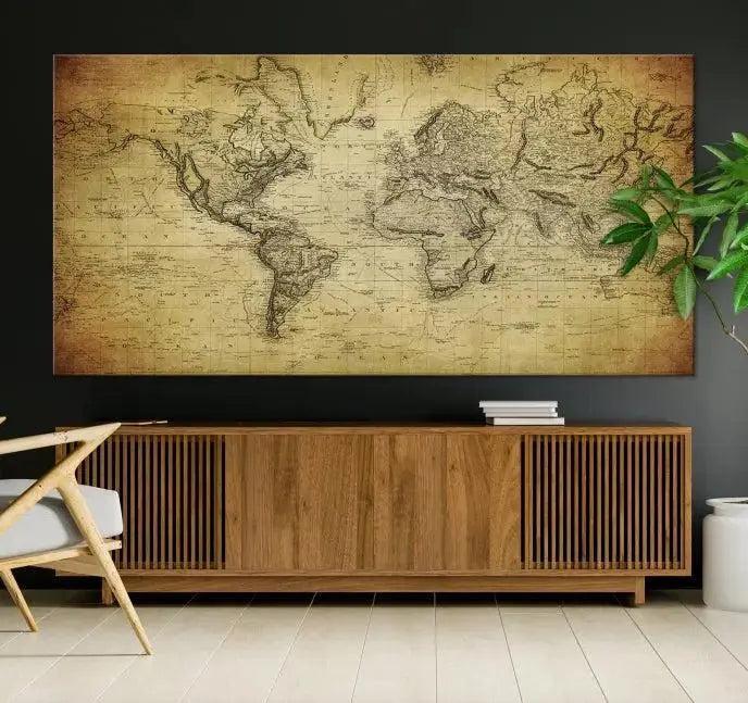 Vintage World Map Wall Art Old Style Classic Map Canvas Print