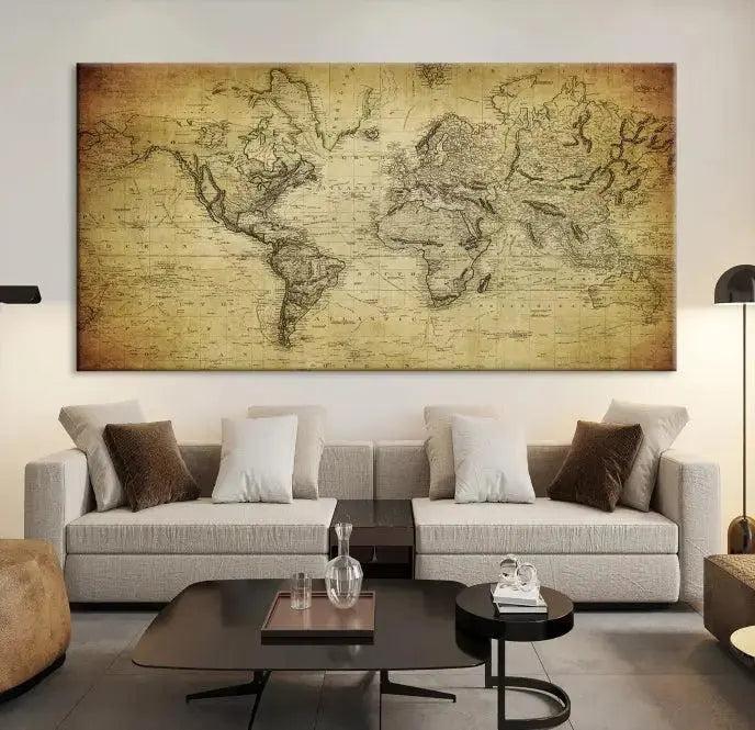 Vintage World Map Wall Art Old Style Classic Map Canvas Print