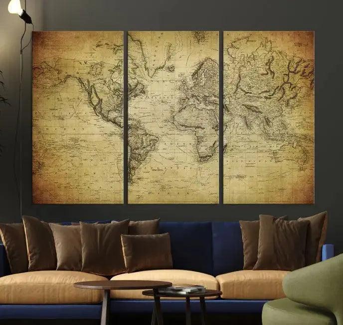 Vintage World Map Wall Art Old Style Classic Map Canvas Print