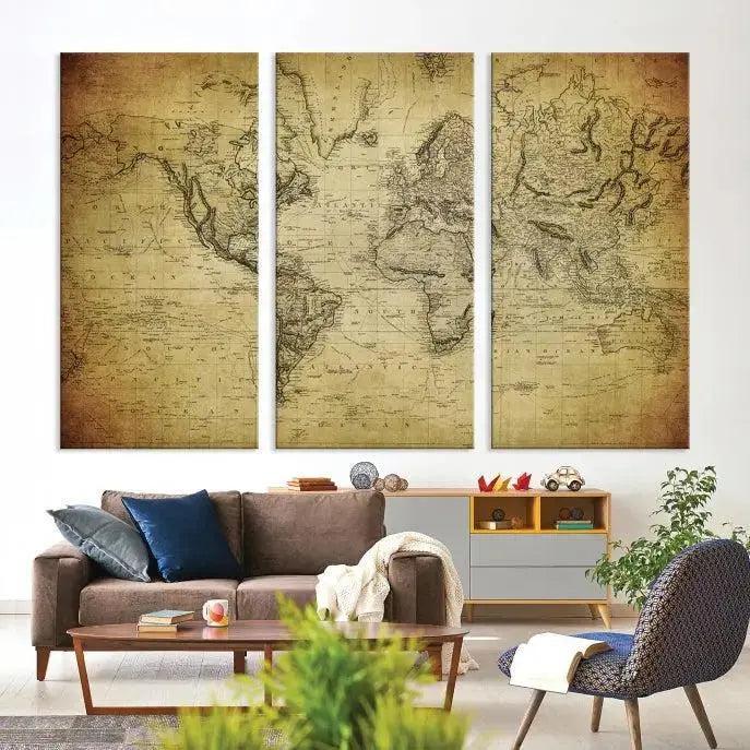 Vintage World Map Wall Art Old Style Classic Map Canvas Print