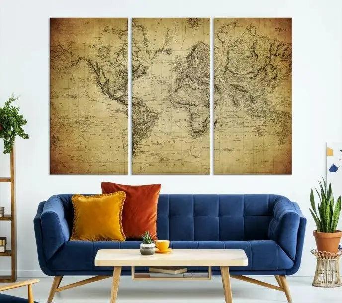 Vintage World Map Wall Art Old Style Classic Map Canvas Print