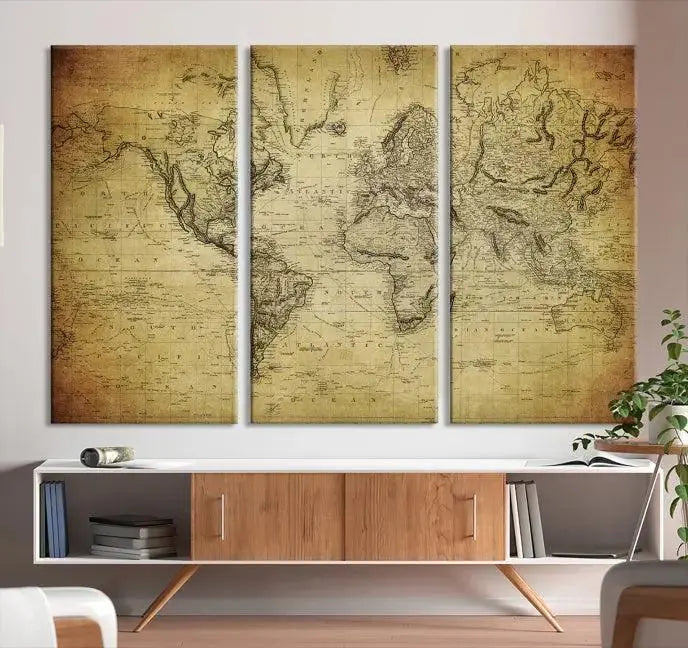 Vintage World Map Wall Art Old Style Classic Map Canvas Print