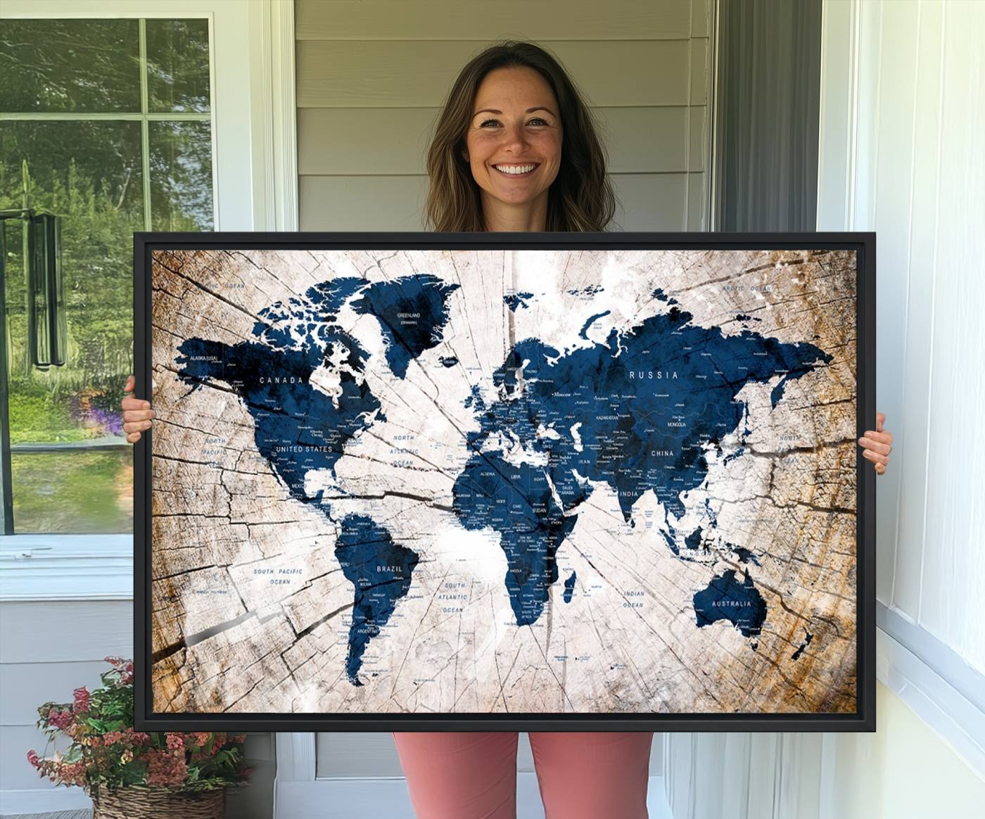 36517-MGV-CV-36X24-Push Pin World Map Canvas Print – Travel Tracker Wall Art for Couples, Perfect Anniversary Gift for Home or Office Decor