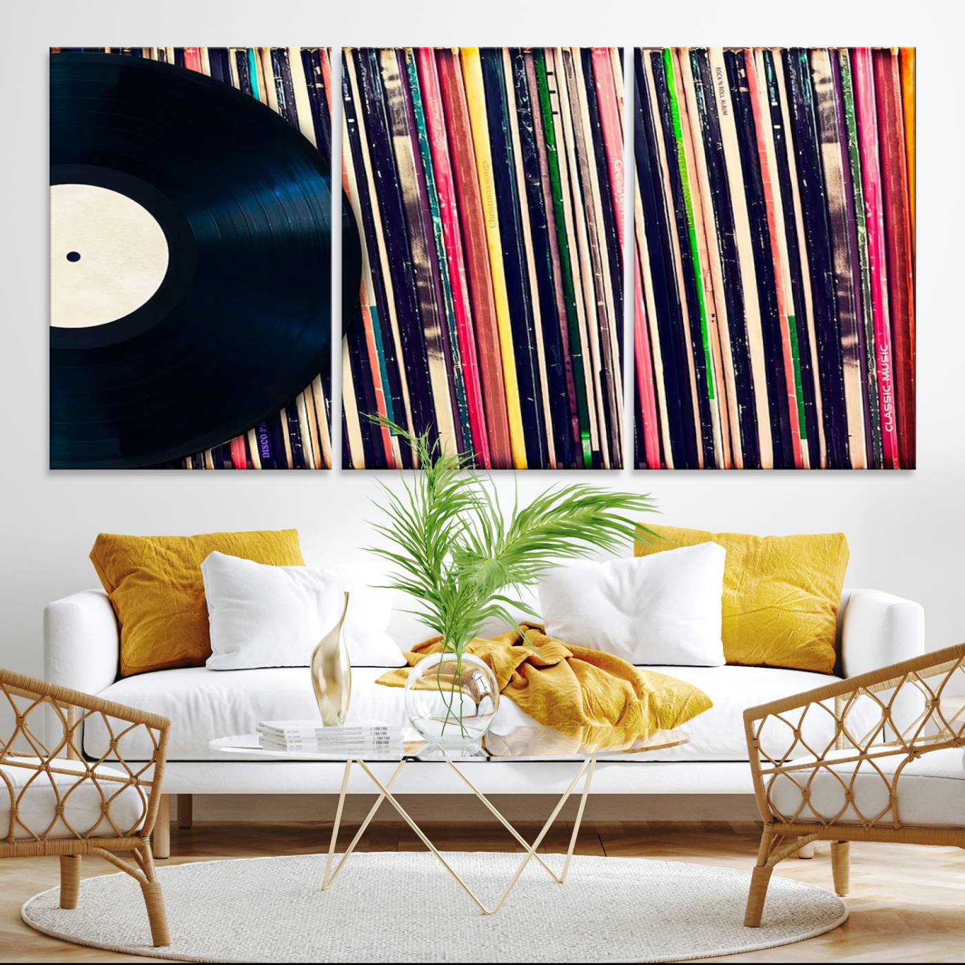 Vinyl Record and Album Collection Canvas Wall Art - Retro Music Decor, Vintage Vinyl, Vinyl Record Canvas Print