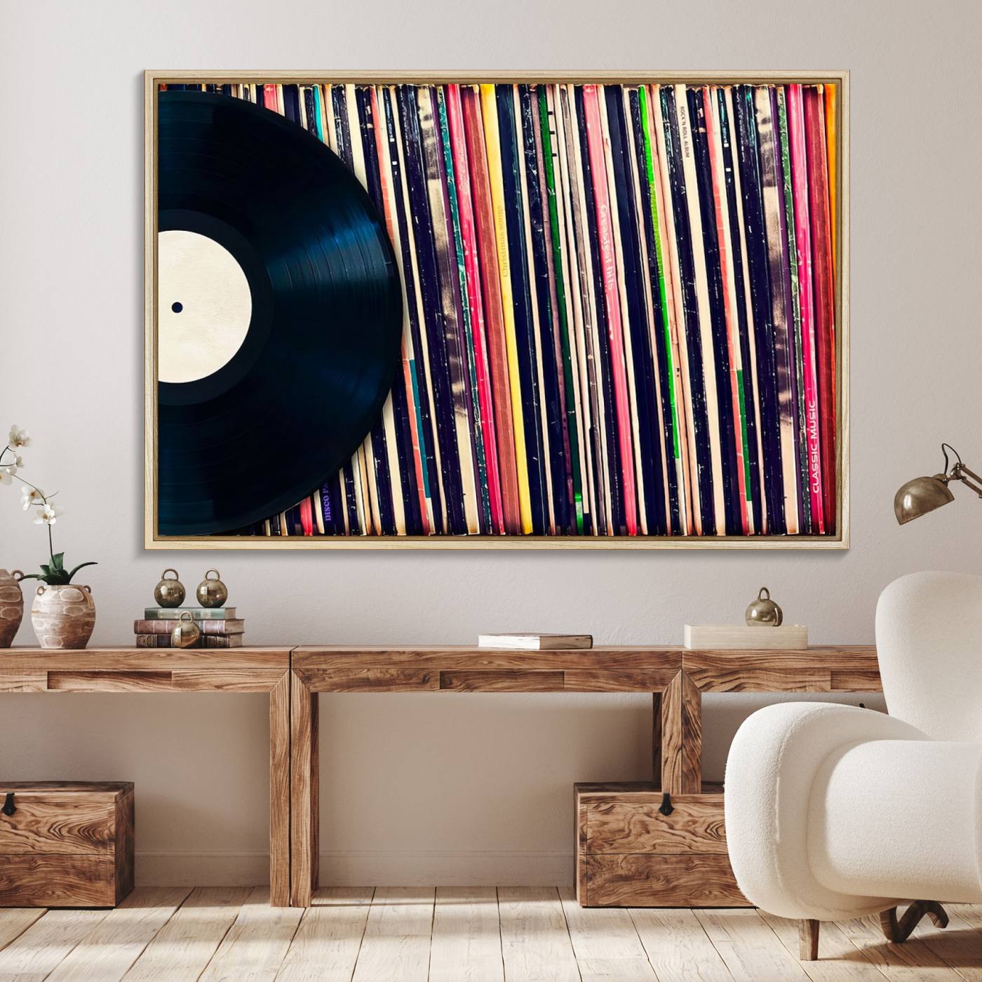 Vinyl Record and Album Collection Canvas Wall Art - Retro Music Decor, Vintage Vinyl, Vinyl Record Canvas Print