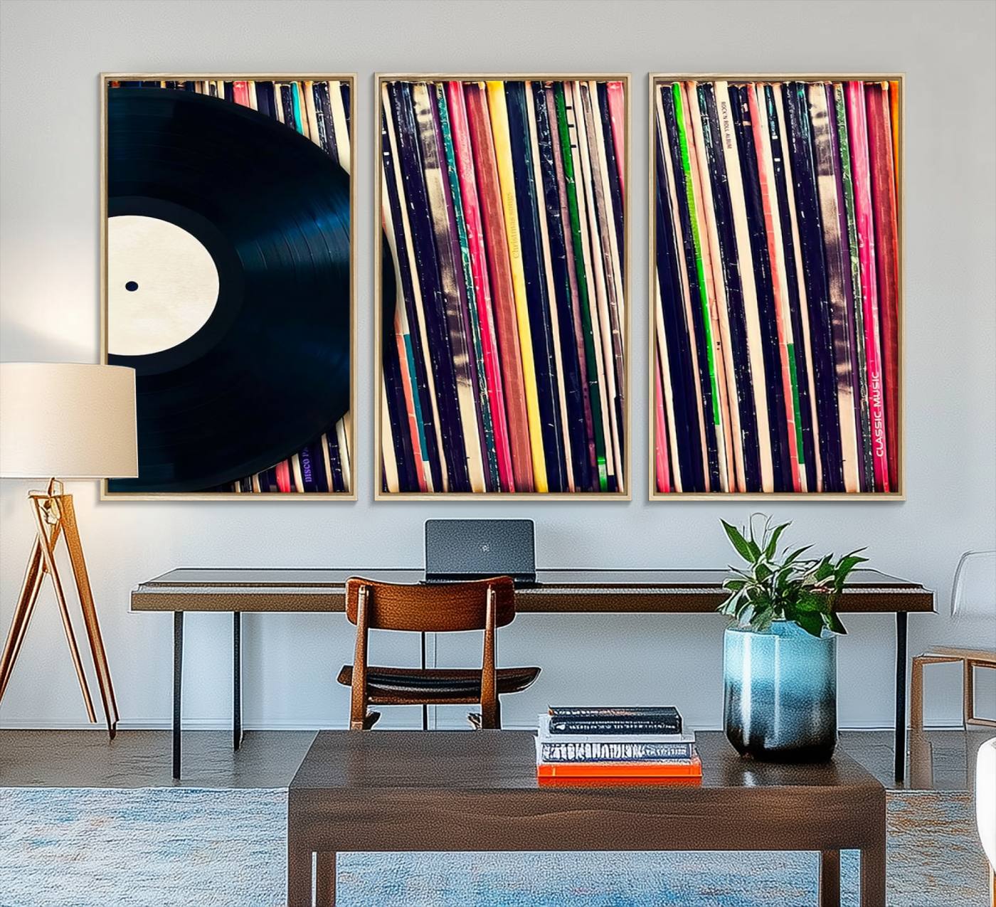 45029-MGV-FC-48X32-3P_Natural-Vinyl Record and Album Collection Canvas Wall Art - Retro Music Decor, Vintage Vinyl, Vinyl Record Canvas Print