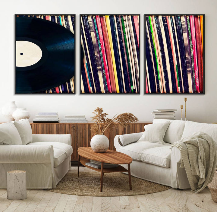 45029-MGV-FC-60X30-3P_Black-Vinyl Record and Album Collection Canvas Wall Art - Retro Music Decor, Vintage Vinyl, Vinyl Record Canvas Print