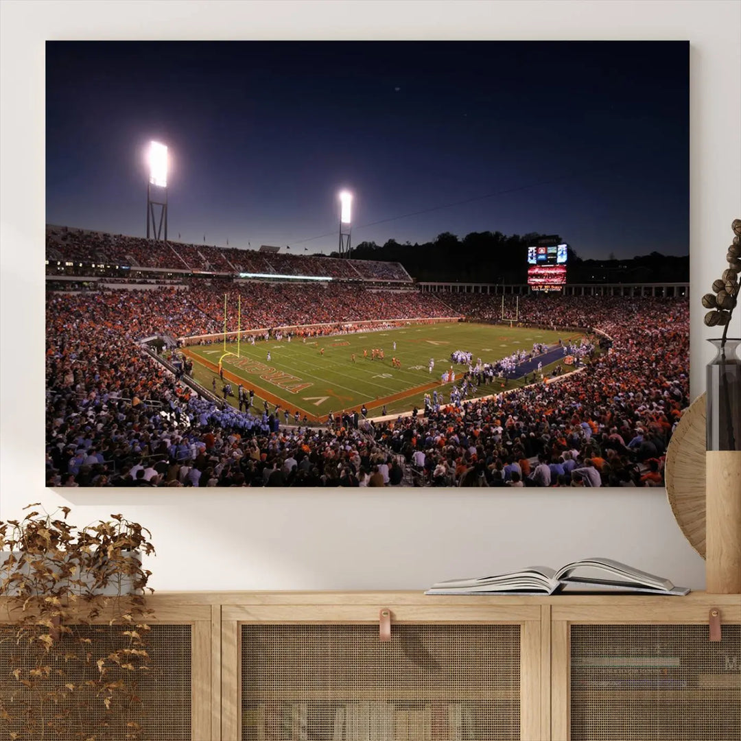 The Virginia Cavaliers Football Team Print - Charlottesville Scott Stadium Wall Art Canvas Print features a gallery-quality finish.