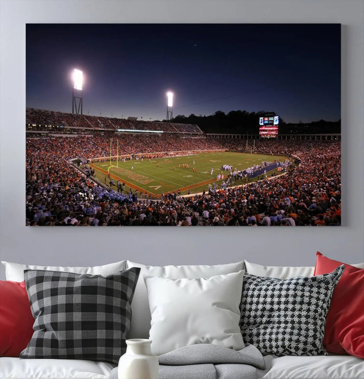 The Virginia Cavaliers Football Team Print - Charlottesville Scott Stadium Wall Art Canvas Print features a gallery-quality finish.