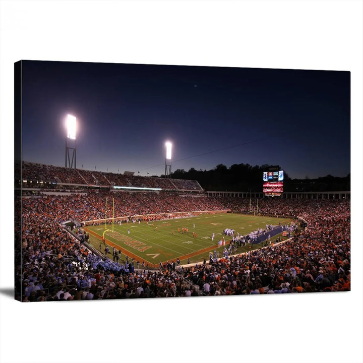 The Virginia Cavaliers Football Team Print - Charlottesville Scott Stadium Wall Art Canvas Print features a gallery-quality finish.