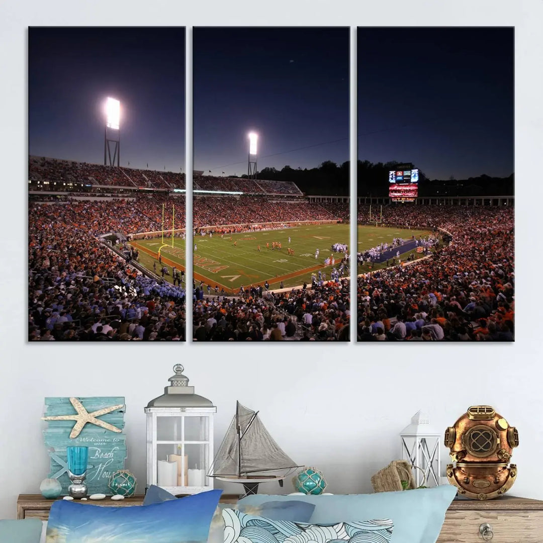 The Virginia Cavaliers Football Team Print - Charlottesville Scott Stadium Wall Art Canvas Print features a gallery-quality finish.