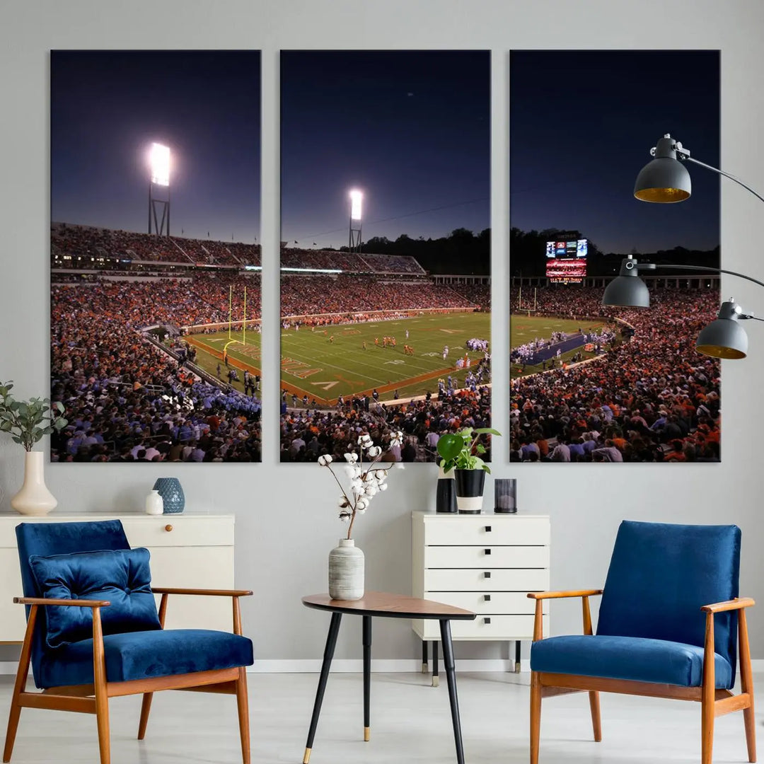 The Virginia Cavaliers Football Team Print - Charlottesville Scott Stadium Wall Art Canvas Print features a gallery-quality finish.