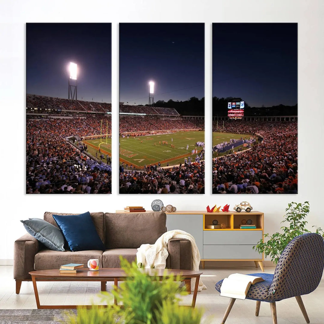 The Virginia Cavaliers Football Team Print - Charlottesville Scott Stadium Wall Art Canvas Print features a gallery-quality finish.