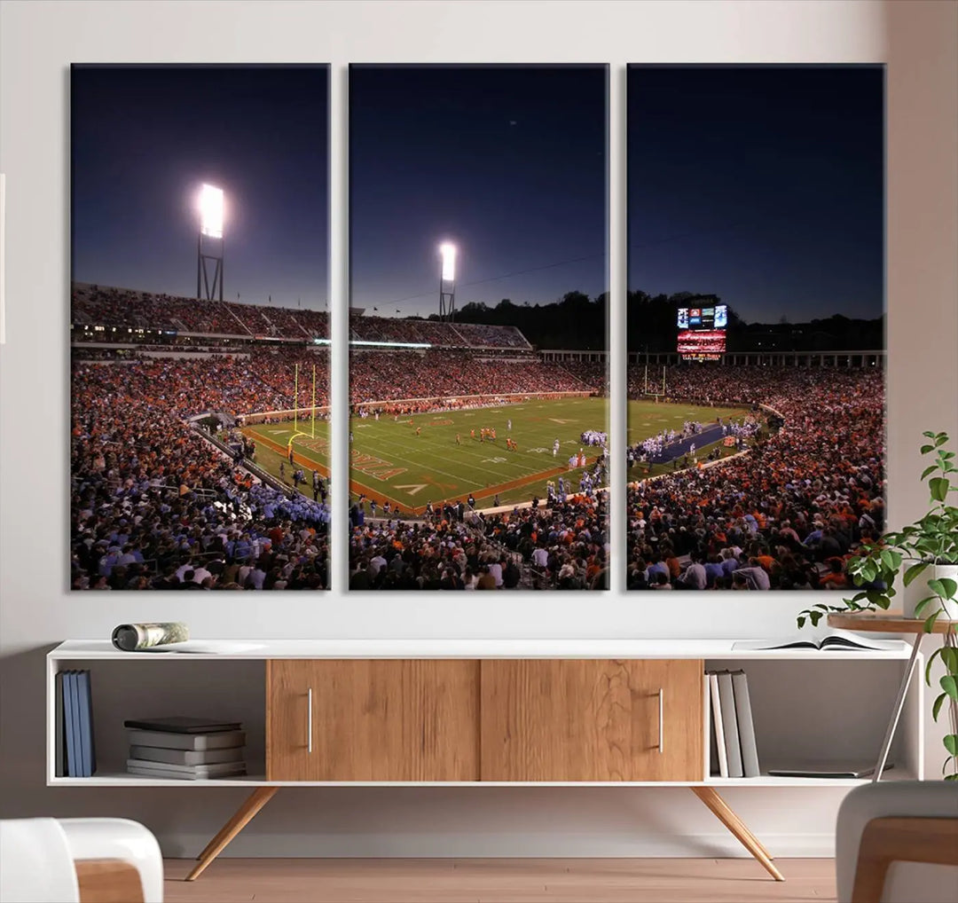 The Virginia Cavaliers Football Team Print - Charlottesville Scott Stadium Wall Art Canvas Print features a gallery-quality finish.