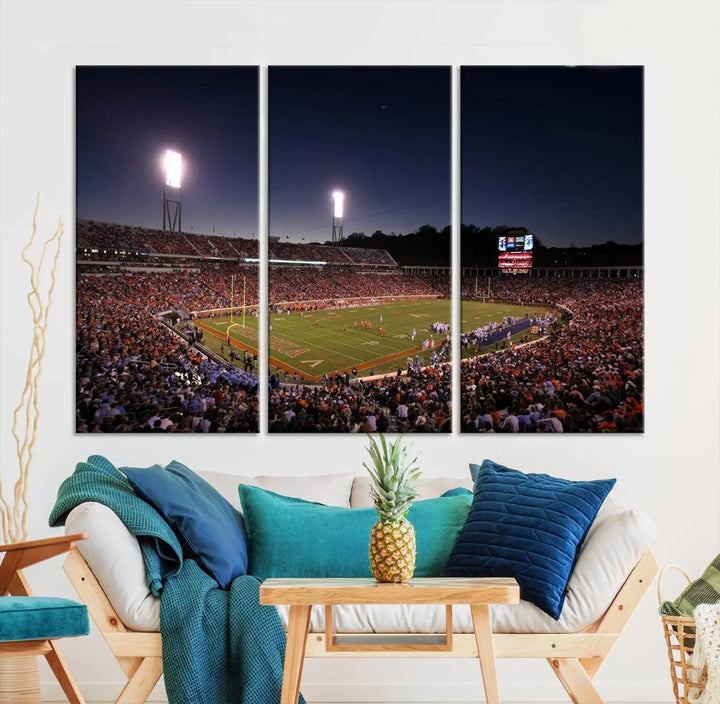 The Virginia Cavaliers Football Team Print - Charlottesville Scott Stadium Wall Art Canvas Print features a gallery-quality finish.