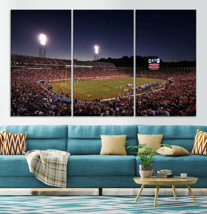 The Virginia Cavaliers Football Team Print - Charlottesville Scott Stadium Wall Art Canvas Print features a gallery-quality finish.