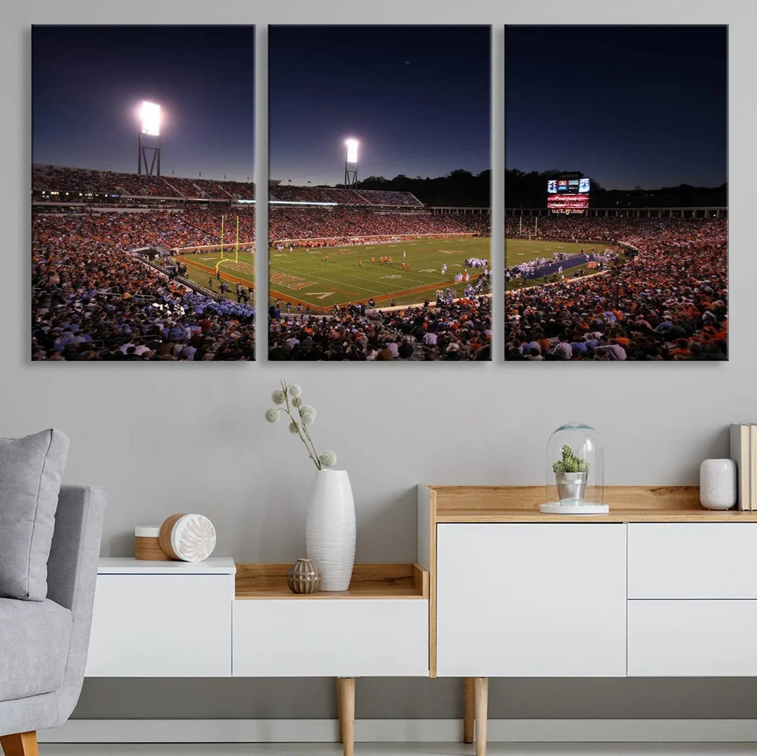 The Virginia Cavaliers Football Team Print - Charlottesville Scott Stadium Wall Art Canvas Print features a gallery-quality finish.