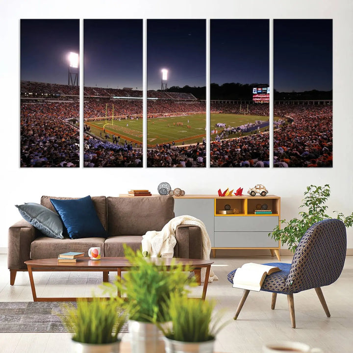 The Virginia Cavaliers Football Team Print - Charlottesville Scott Stadium Wall Art Canvas Print features a gallery-quality finish.