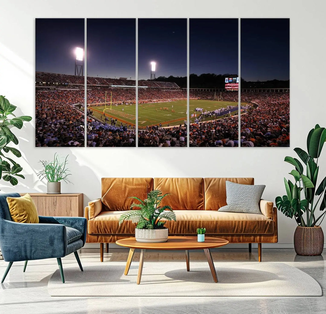 The Virginia Cavaliers Football Team Print - Charlottesville Scott Stadium Wall Art Canvas Print features a gallery-quality finish.