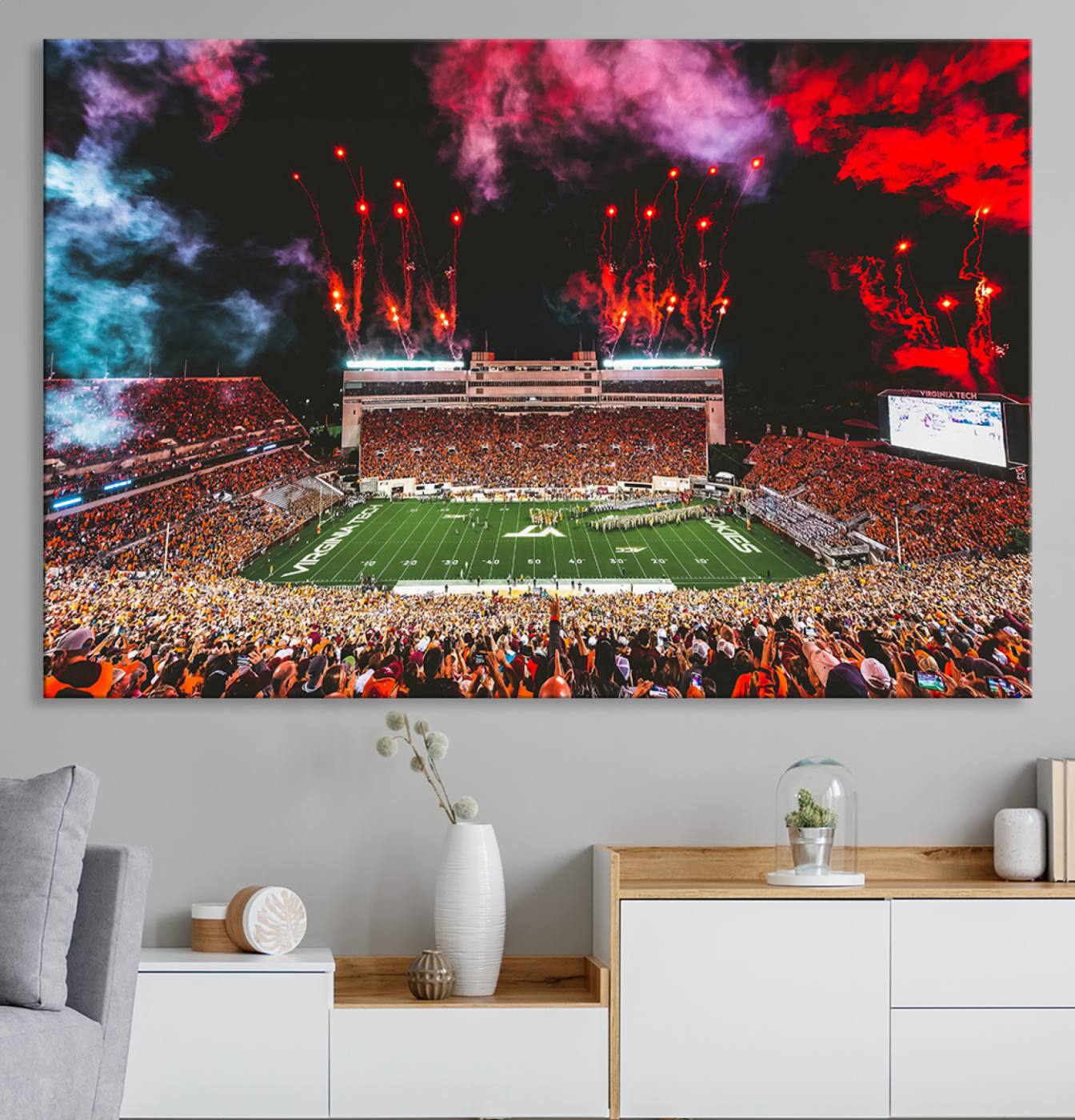 65761-MGV-CV-36X24-Virginia Tech Hokies Football Team Print - Blacksburg Lane Stadium Wall Art Canvas Print
