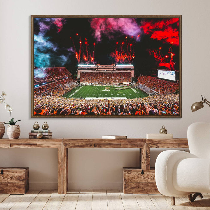 65761-MGV-FC-36X24_Walnut-Virginia Tech Hokies Football Team Print - Blacksburg Lane Stadium Wall Art Canvas Print