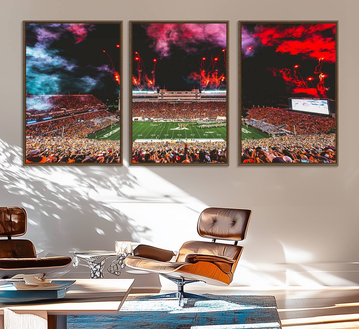 65761-MGV-FC-60X30-3P_Walnut-Virginia Tech Hokies Football Team Print - Blacksburg Lane Stadium Wall Art Canvas Print