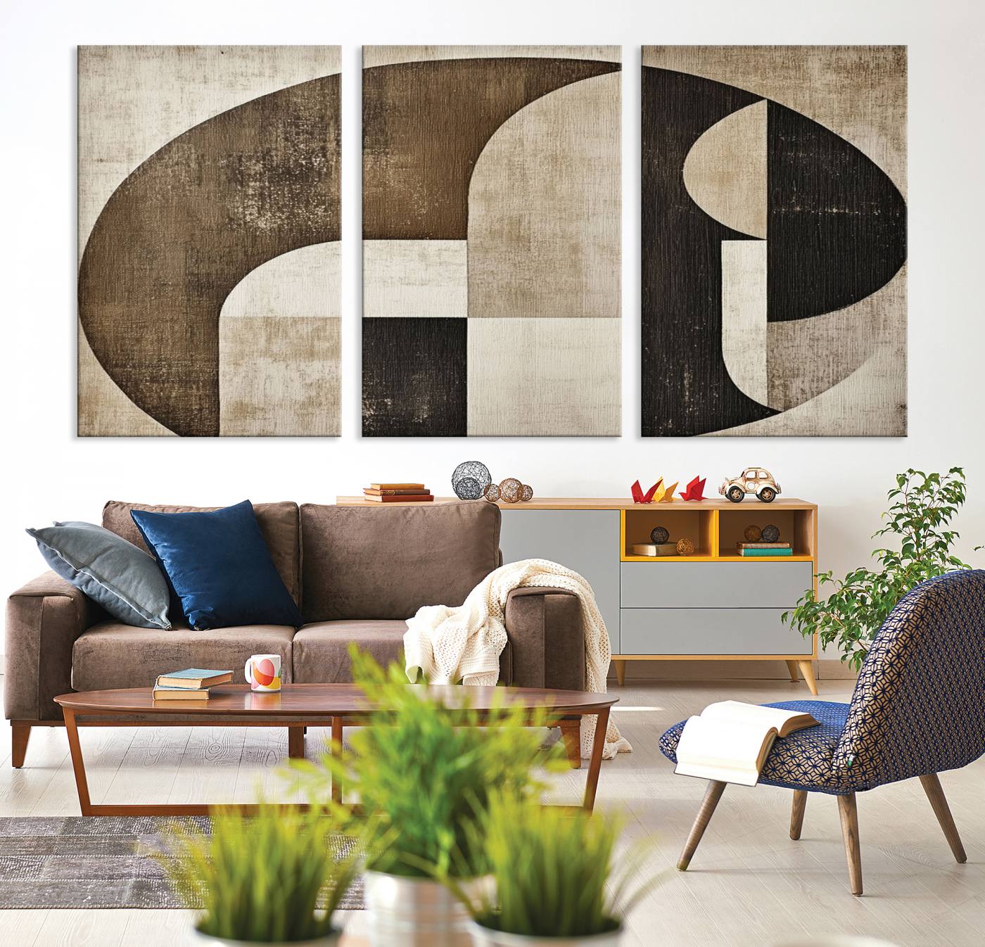 44796-MGV-CV-36X24-Wabi Sabi Abstract Wall Art | Geometric Modern Minimalist Canvas Print with Neutral Mid Century Art