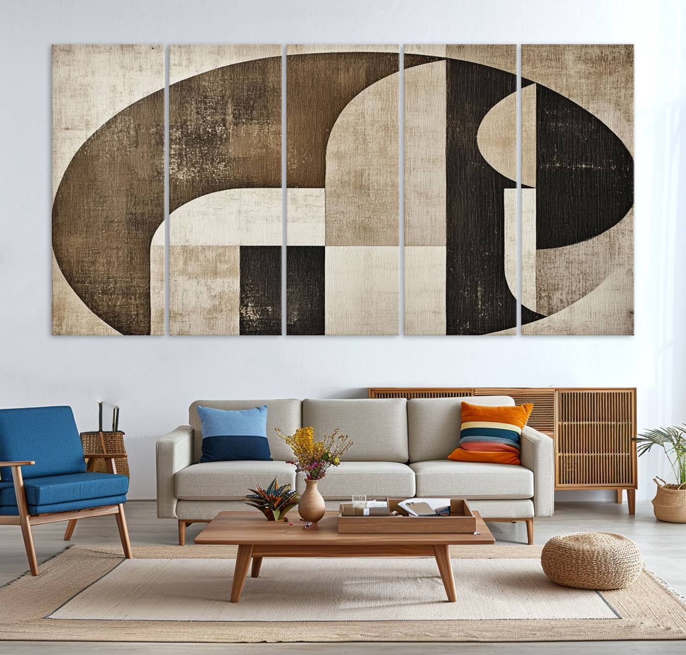 44796-MGV-CV-36X24-Wabi Sabi Abstract Wall Art | Geometric Modern Minimalist Canvas Print with Neutral Mid Century Art