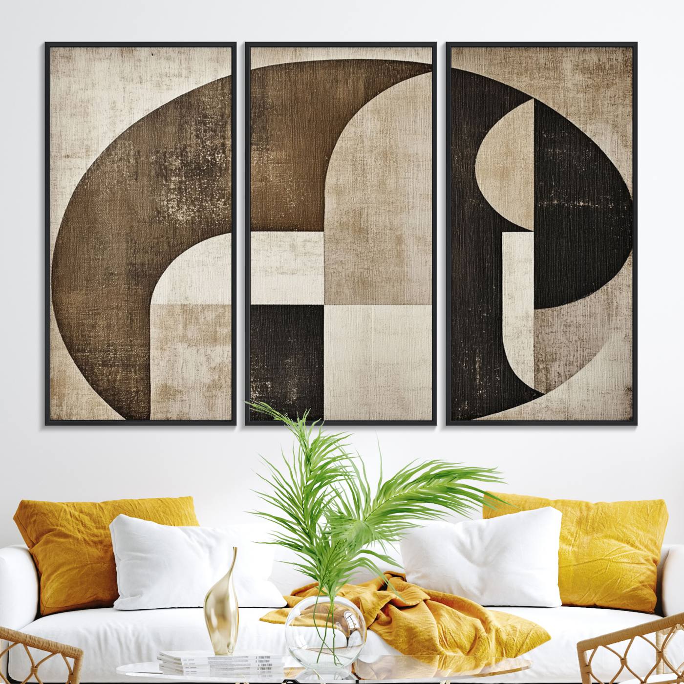 44796-MGV-FC-48X32-3P_Black-Wabi Sabi Abstract Wall Art | Geometric Modern Minimalist Canvas Print with Neutral Mid Century Art