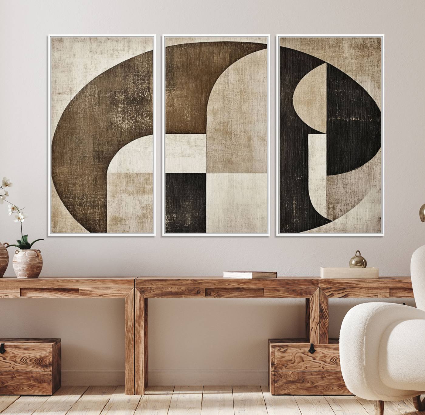 44796-MGV-FC-48X32-3P_White-Wabi Sabi Abstract Wall Art | Geometric Modern Minimalist Canvas Print with Neutral Mid Century Art