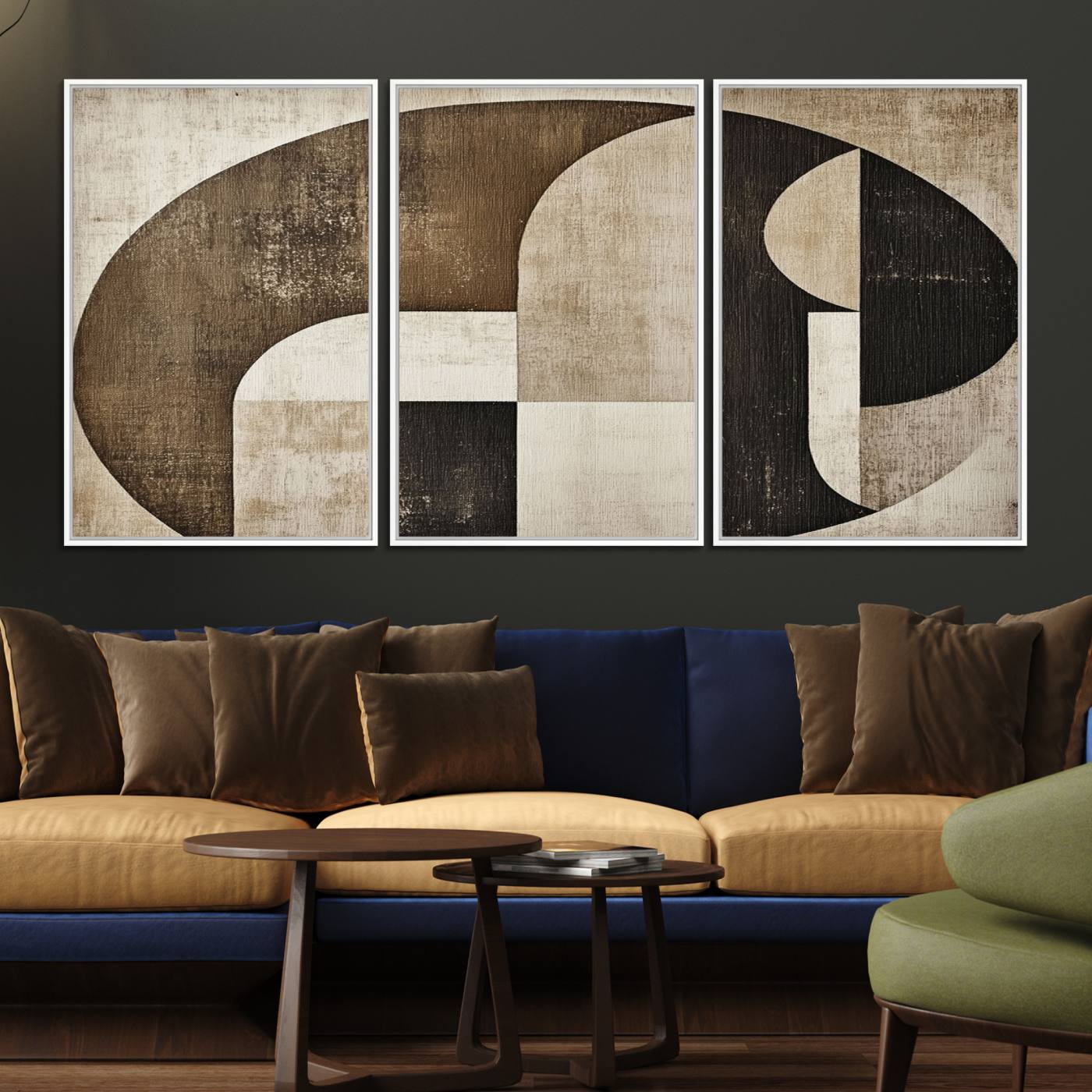 44796-MGV-FC-60X30-3P_White-Wabi Sabi Abstract Wall Art | Geometric Modern Minimalist Canvas Print with Neutral Mid Century Art