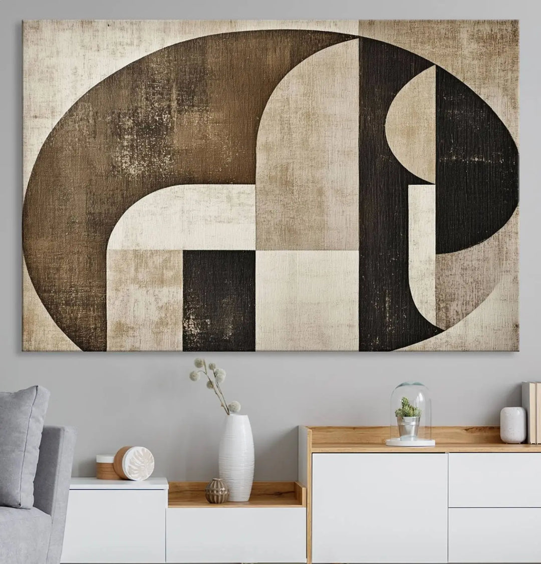 The Wabi Sabi Abstract Wall Art is a geometric modern minimalist canvas print showcasing neutral mid-century art designs.