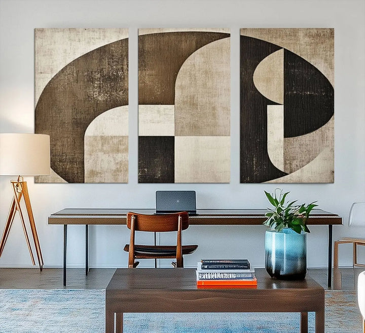 The Wabi Sabi Abstract Wall Art is a geometric modern minimalist canvas print showcasing neutral mid-century art designs.