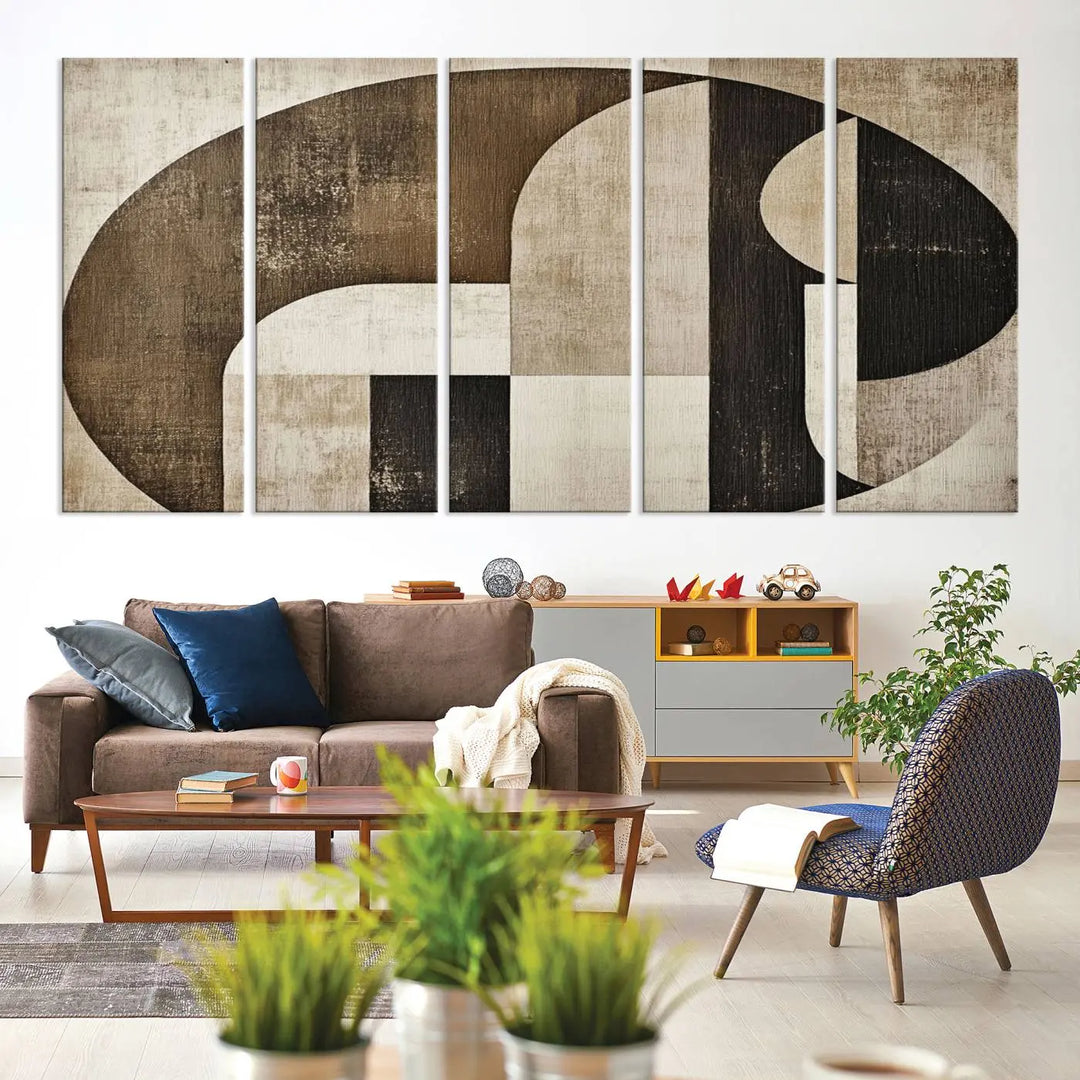 The Wabi Sabi Abstract Wall Art is a geometric modern minimalist canvas print showcasing neutral mid-century art designs.