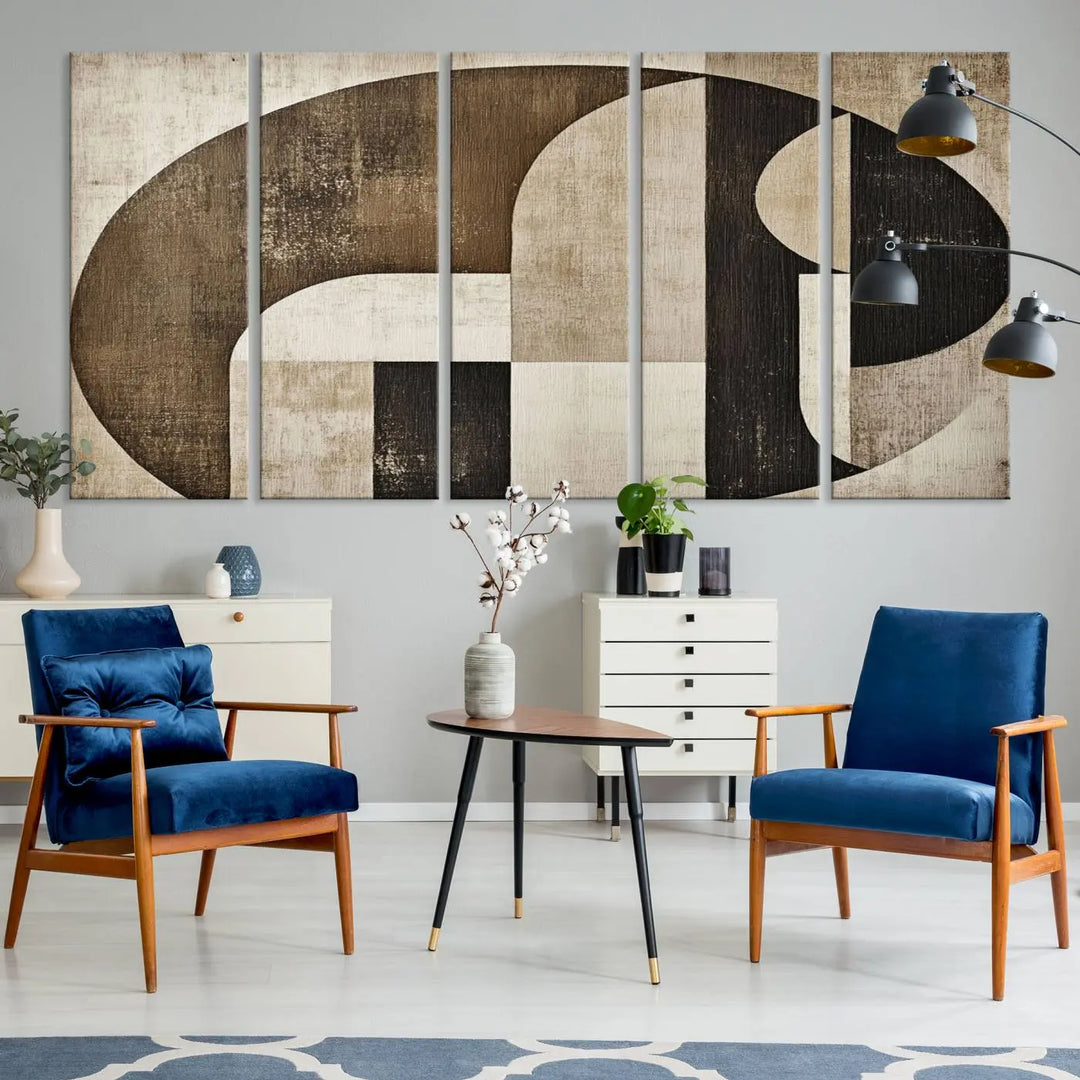 The Wabi Sabi Abstract Wall Art is a geometric modern minimalist canvas print showcasing neutral mid-century art designs.