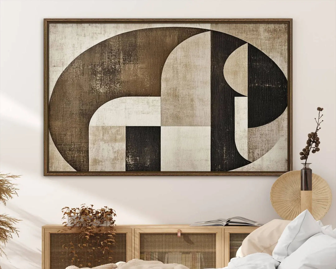 The Wabi Sabi Abstract Wall Art is a geometric modern minimalist canvas print showcasing neutral mid-century art designs.