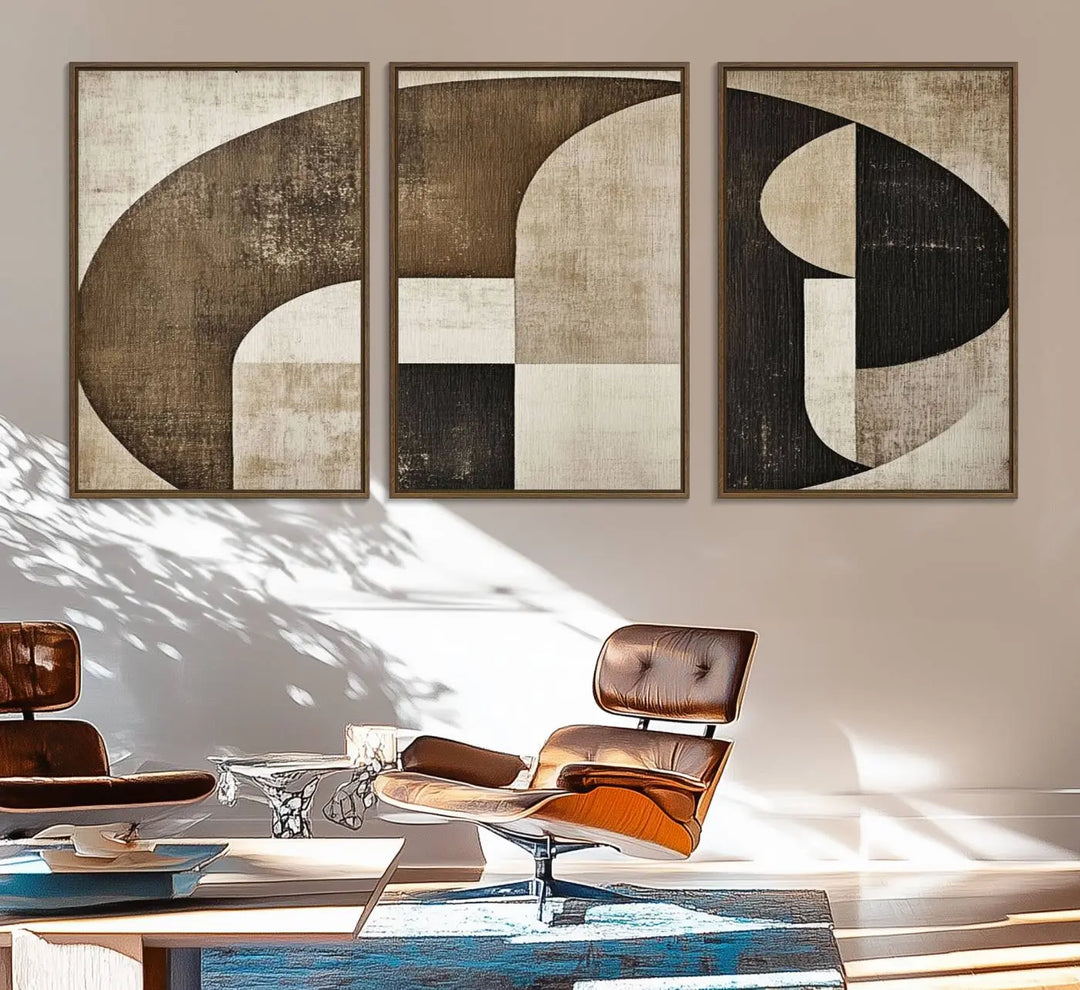 The Wabi Sabi Abstract Wall Art is a geometric modern minimalist canvas print showcasing neutral mid-century art designs.