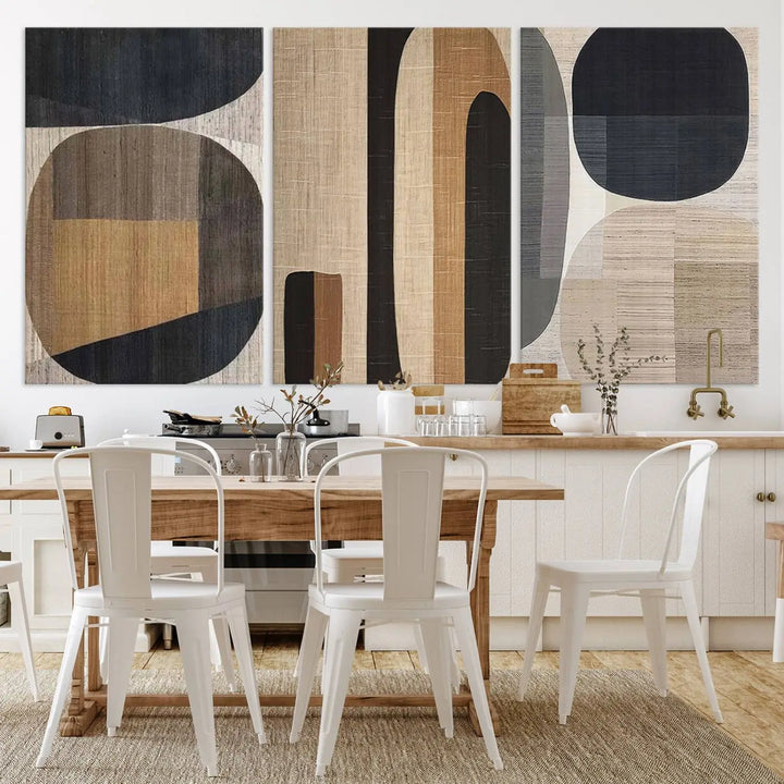 Modern living room featuring the Wabi-Sabi Geometric Abstract Wall Art Canvas Print with minimalist earthy tones.