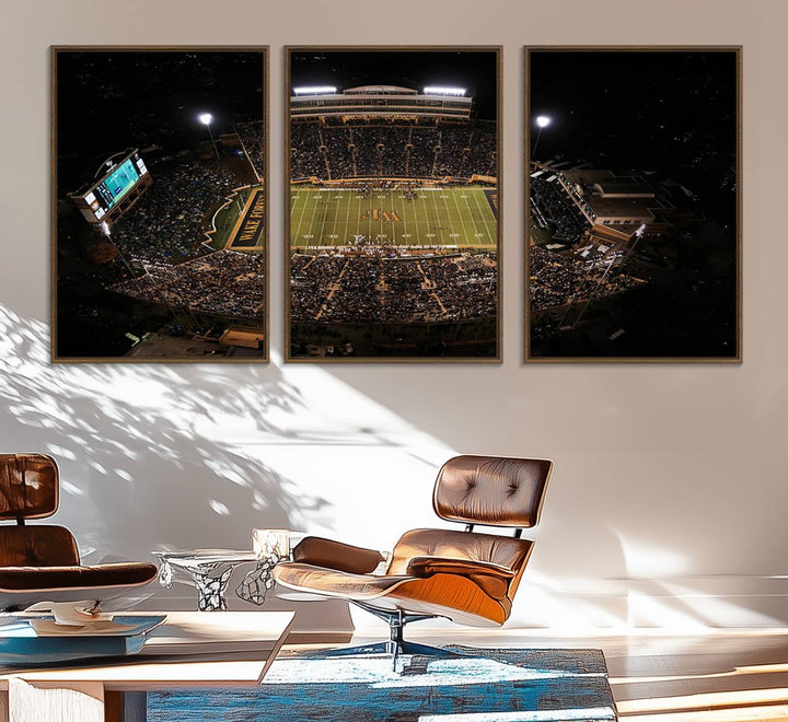 20605-MGV-FC-60X30-3P_Walnut-Wake Forest University Demon Deacons Canvas Printi, Football Team Print - Winston-Salem Allegacy Federal Credit Union Stadium Wall Art