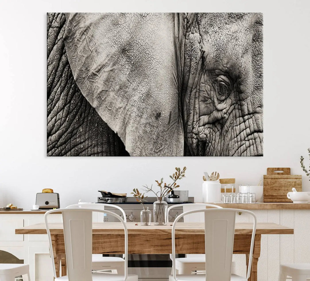 The Elephant with Big Ivories UV-protective canvas adorns the kitchen.