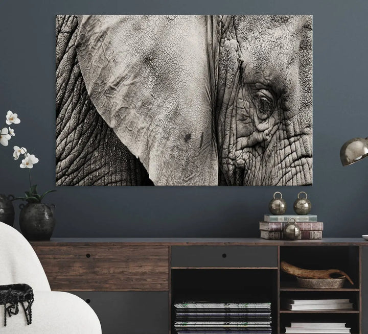 The Elephant with Big Ivories UV-protective canvas adorns the kitchen.