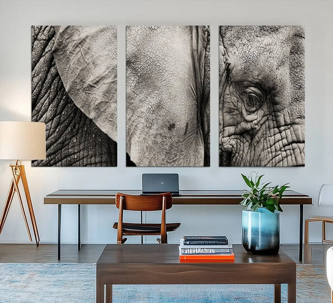 The Elephant with Big Ivories UV-protective canvas adorns the kitchen.