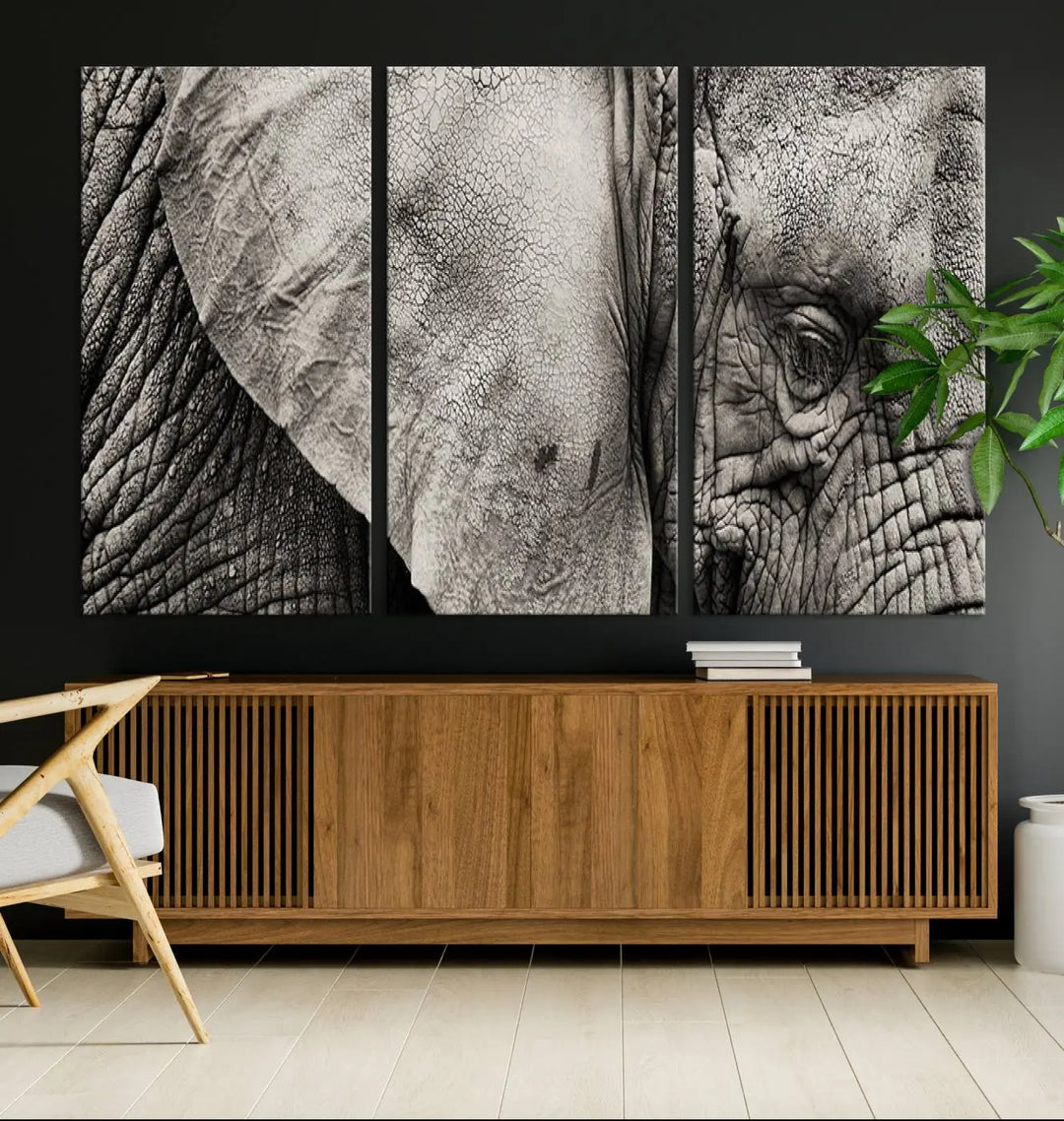 The Elephant with Big Ivories UV-protective canvas adorns the kitchen.