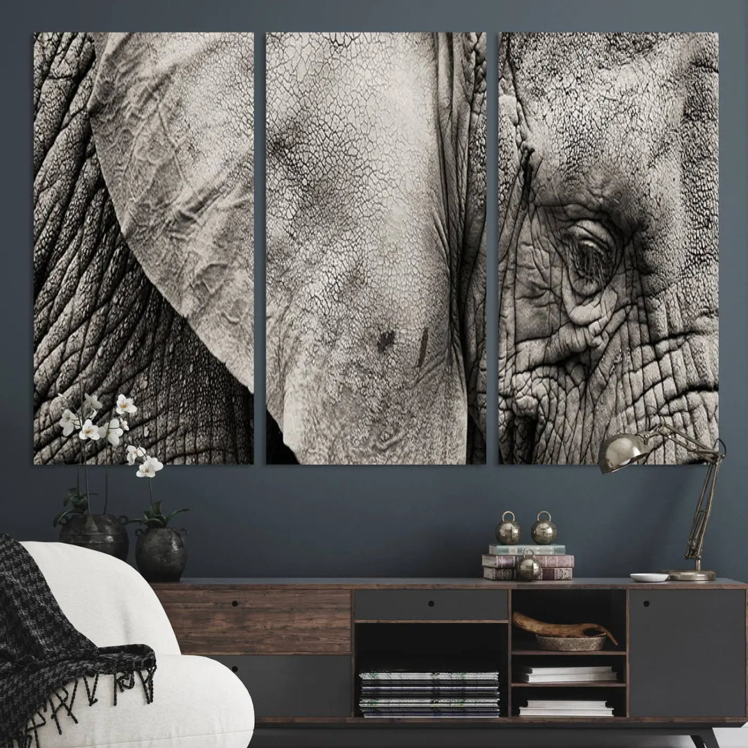 The Elephant with Big Ivories UV-protective canvas adorns the kitchen.