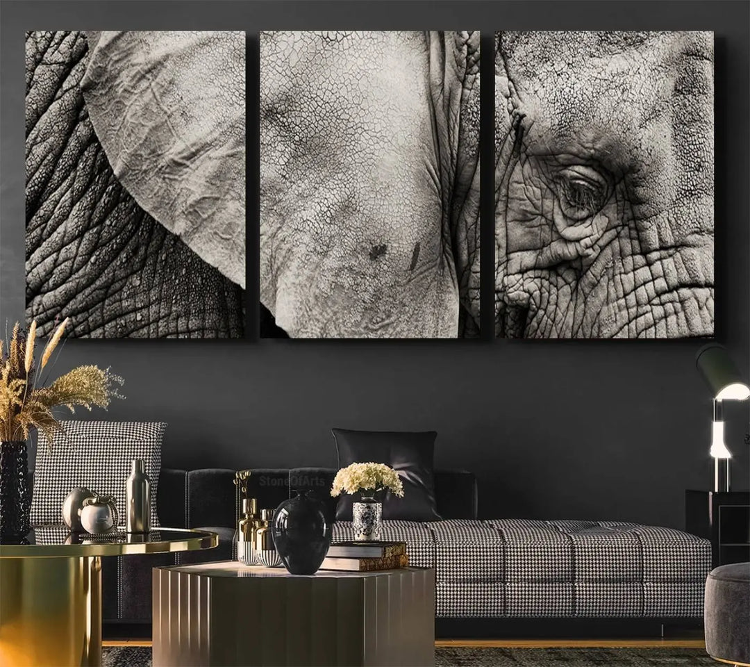 The Elephant with Big Ivories UV-protective canvas adorns the kitchen.