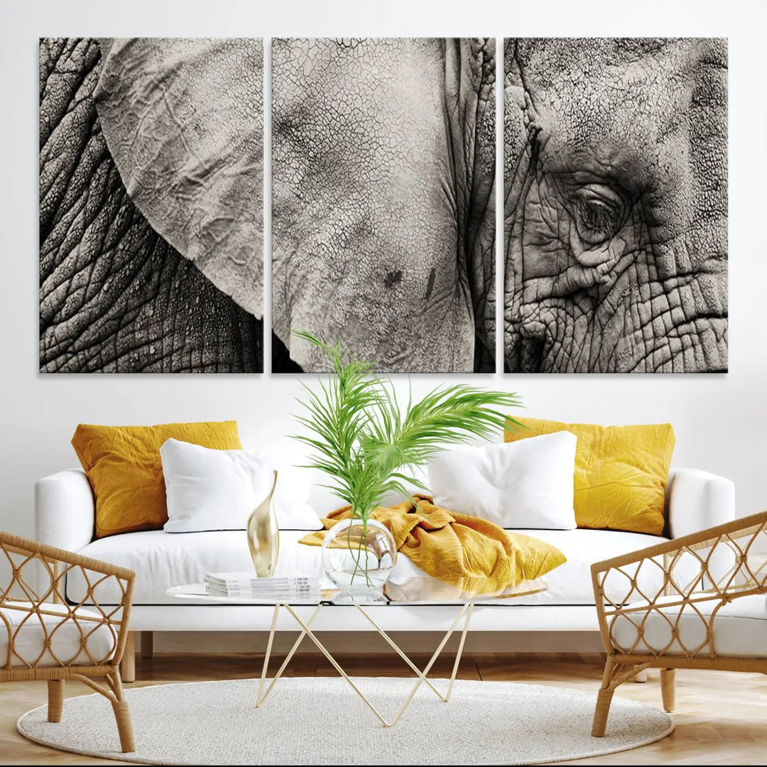 The Elephant with Big Ivories UV-protective canvas adorns the kitchen.