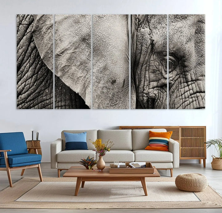 The Elephant with Big Ivories UV-protective canvas adorns the kitchen.