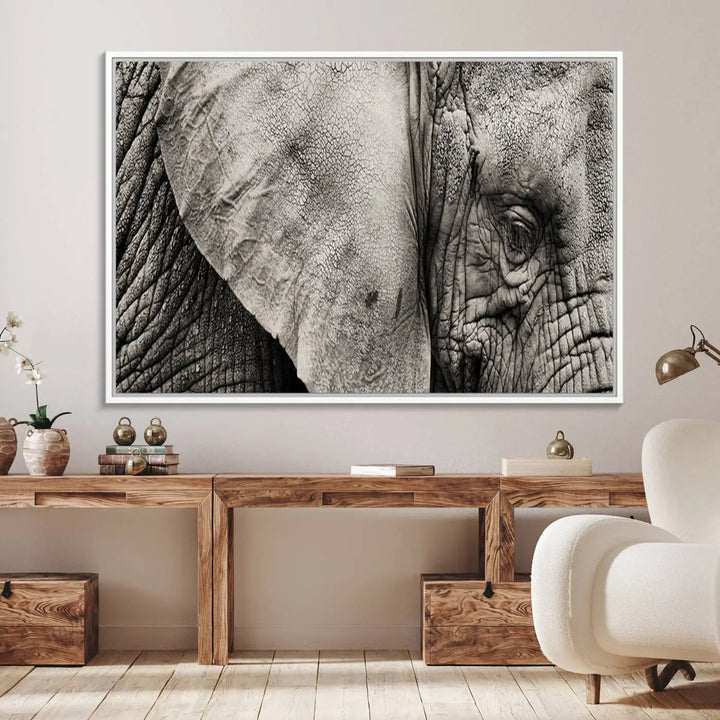 The Elephant with Big Ivories UV-protective canvas adorns the kitchen.