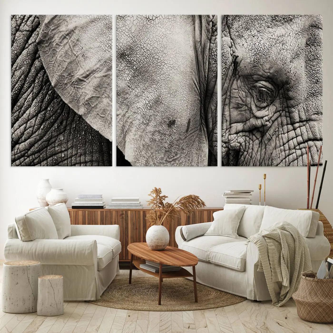 81193-MGV-CV-60X30-3P-Wall Art Animal Canvas Print Close Taken Elephant with Big Ivories